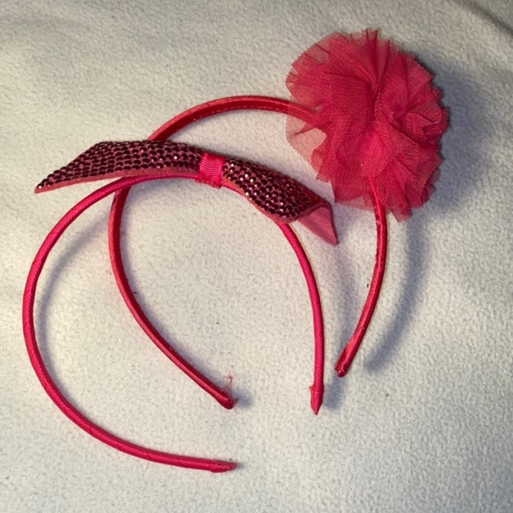 2 Pink Hair Head bands one bow one puff